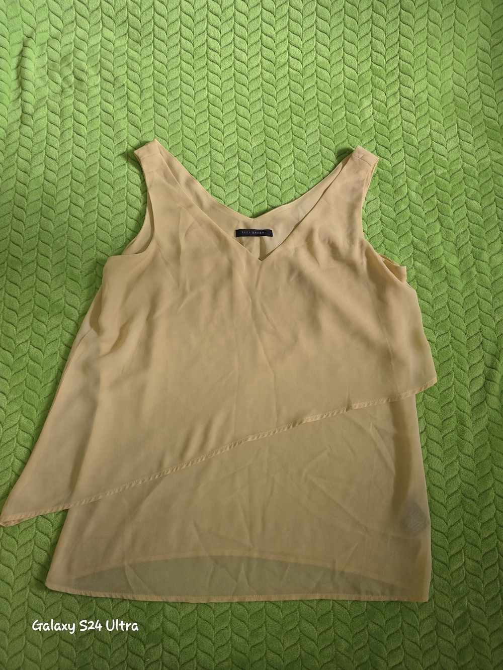 Sleeveless Layered V-Neck Blouse in Light Yellow - Unknown Brand